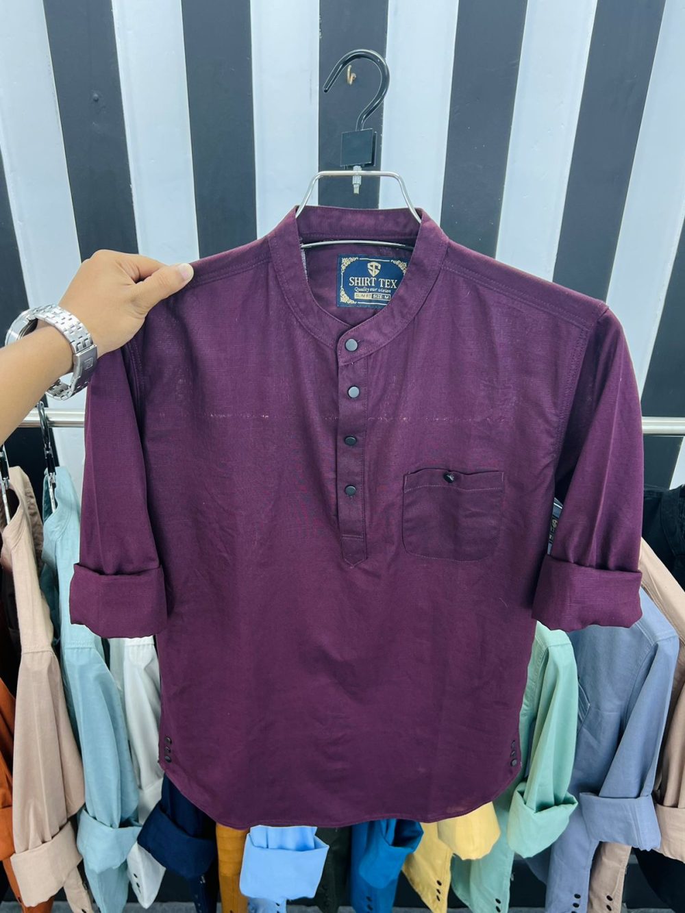 Mens Rewan Katua Shirt Solid Color - Image 5