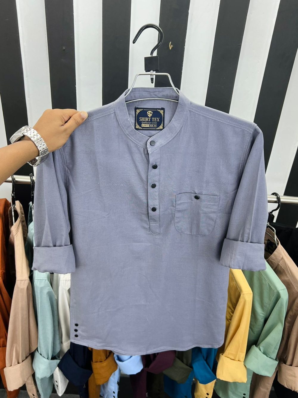 Mens Rewan Katua Shirt Solid Color - Image 2