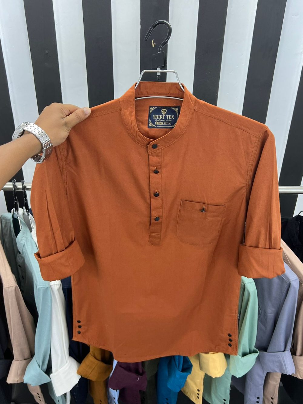 Mens Rewan Katua Shirt Solid Color - Image 7