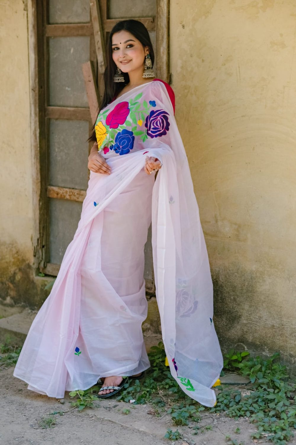 Half Silk Embroidered Saree